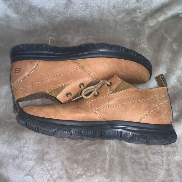 Skechers Mens Size 11.5 Relaxed Fit Gel Infused Memory Foam Leather Shoes Brown - Picture 3 of 8